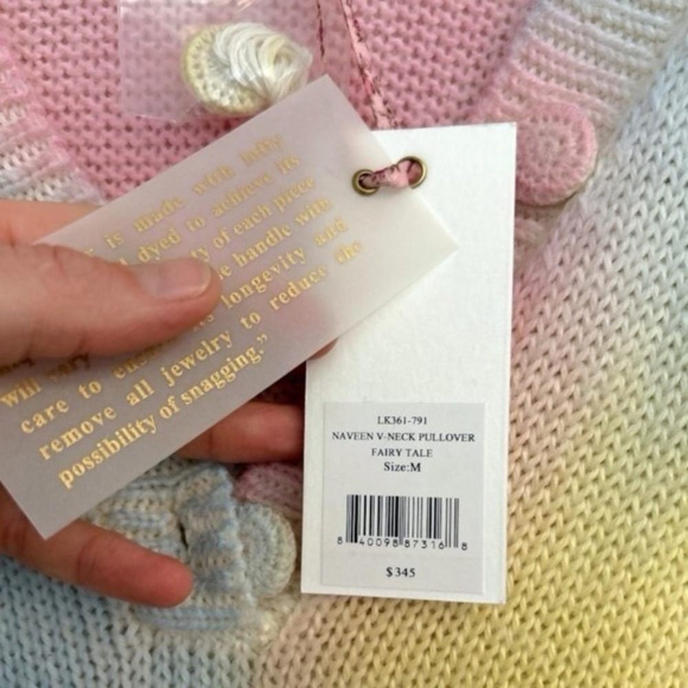 LoveShackFancy Naveen V-Neck‎ Pullover Sweater Fairy Pastel Multicolor Size M - Picture 9 of 9